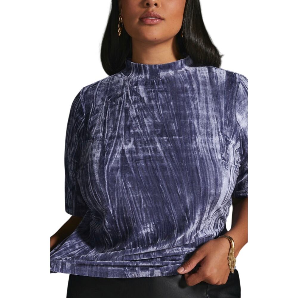 ANTHROPOLOGIE Pilcro Crushed Velveteen Short Sleeve Mock Neck Top - Picture 3 of 7